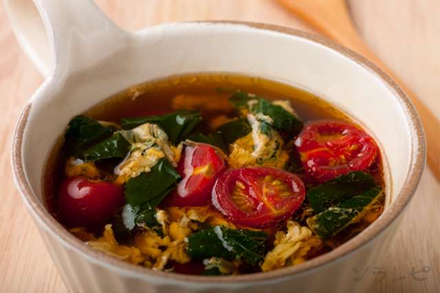 とろとろさっぱり味プチトマトとモロヘイヤの中華スープのレシピ 健康レシピと献立のソラレピ