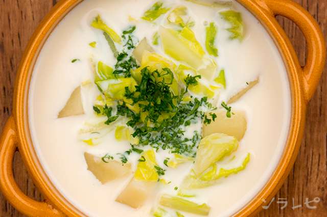 レンジで簡単キャベツとジャガイモのミルクスープのレシピ 健康レシピと献立のソラレピ