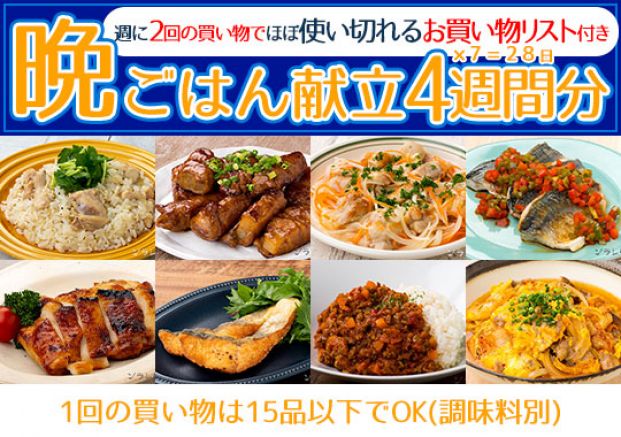 晩ごはんの献立4週間分 週2回の買い物リスト付 晩ごはんの献立4週間分 週2回の買い物リスト付