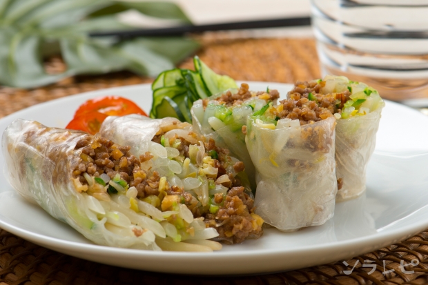 挽肉とナッツの生春巻き