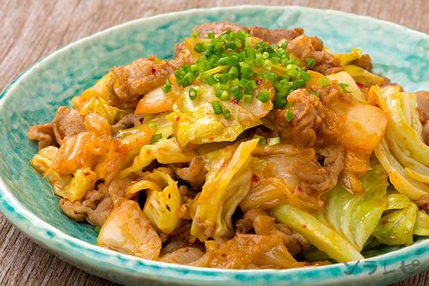 豚肉とキャベツのキムチ味噌炒め