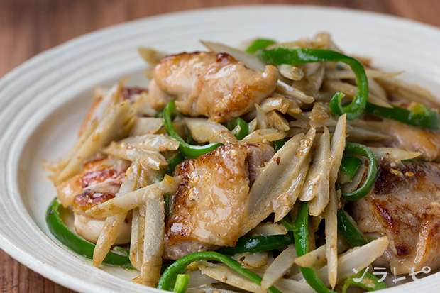 鶏肉とごぼうの味噌マヨ炒め