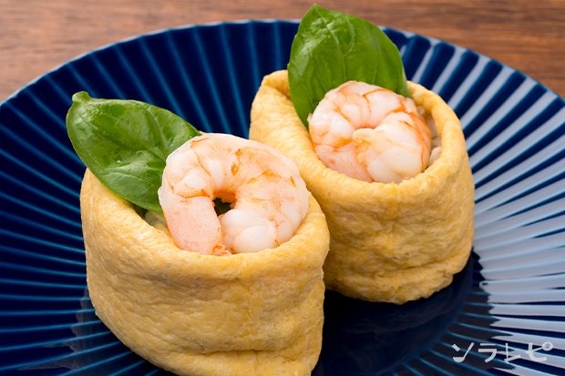 バジルとエビのそうめんいなり