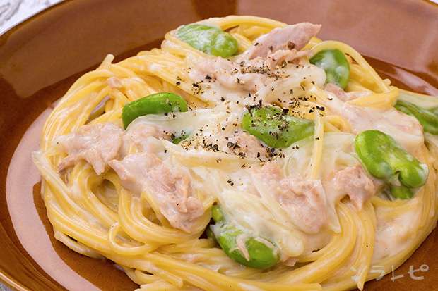 ツナとそら豆のクリームパスタ